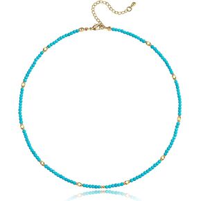 NOASR Beaded Necklace For Women Turquoise Choker Boho Bead Necklace Delicate Summer Jewelry Gift 14K Gold Plated Green Bead Necklace 16.5"+2" in Saudi Arabia