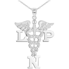 NursingPin - Sterling Silver Licensed Practical Nurse LPN Charm with Necklace in Saudi Arabia