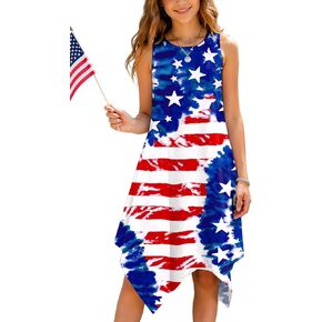 Remimi Girls 4th of July Patriotic Tank Dress American Flag Sleeveless Sundress with Pockets 5-14 Years in Saudi Arabia