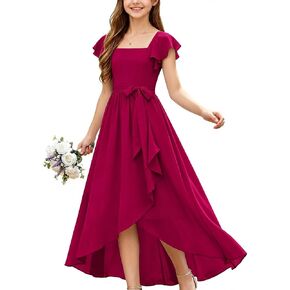 Junior Bridesmaid Dresses Chiffon High Low Flower Girl Dress Girls Formal Wedding Party Pageant Gown in Saudi Arabia