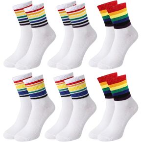 6pcs Rainbow Striped Women's Crew Socks in Saudi Arabia