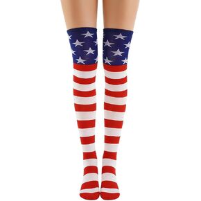 July 4th Independence Day Women American Flag Thigh High Socks - USA Patriotic Stars Striped Socks Funny Novelty Gift in Kuwait