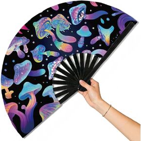 Spooky Skull Glow Rave Fan for Drag Queen Shows, Bamboo Handle Folding Fan, Dark Goth Rave Accessory for EDM Festivals and Halloween Party, 13.4" Closed | 26.7" Open in Saudi Arabia