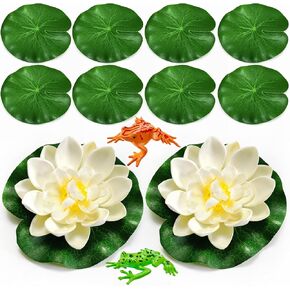 12PCS Artificial Floating Lily Pads Set, 8 Realistic Lily Pads, 2 Lotus Flowers & 2 Floating Frogs, Pond Pool Fountain Water Feature Decorations in Saudi Arabia