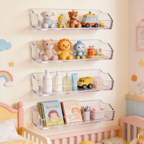 Acrylic Floating Shelves, Home Floating Storage Rack, Multi-Use Wall Storage Organizer forLiving Room, Bathroom, Kitchen, Bedroom,Study Room (4pcs) in Saudi Arabia