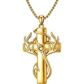 Cross Necklace for Men Cross Deer Antler Fish Hook Pendant Religious Christian Hunting Jewelry Gifts in Saudi Arabia