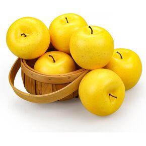 Lorigun 6 Pcs Fake Apples, Artificial Apples for Decoration Realistic Fake Fruits Yellow Faux Apples for Crafts, Faux Fruits for Kitchen Display Prop in Kuwait