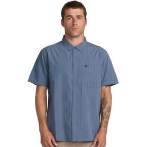 RVCA Dayshift Workwear Stripe Men's Short Sleeve Button Down Shirt - Vintage Navy in Kuwait
