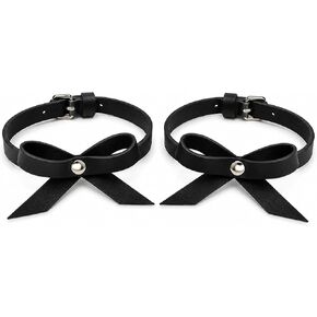 Harness Anklets for Women, Black Faux Leather Ankle Cuffs with Bow and Rivet, Adjustable Gothic Punk Foot Jewelry, Alternative Fashion Body Chain Accessories in Saudi Arabia