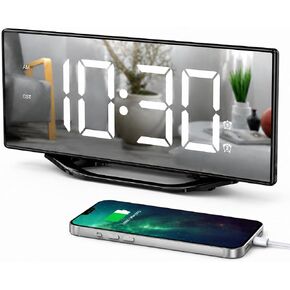 PPLEE Large Digital Alarm Clock for Bedroom, 8.7" LED Mirror Display with Big Numbers, Dual Alarms, USB Charging Port, Auto Dimmer, Adjustable Volume, Snooze Clock for Heavy Sleepers and Seniors in Saudi Arabia