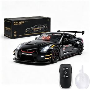 Car Alarm Clock, Race Alarm Clock Car with Engine Sound LED Digital Display,Remote Control, Realistic Lighting Effects for Bedroom, for Boys, Kids & Boyfriend (White, Desktop) in Kuwait