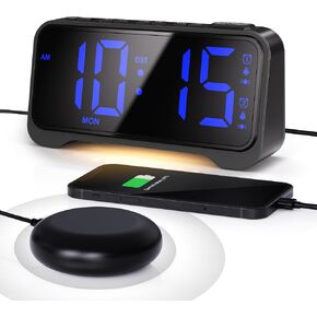 Mesqool Extra-Loud Alarm Clock with Bed Shaker for Heavy Sleepers, Vibrating & Buzzer Modes, Dual Alarms, USB Charging, Snooze & Battery Backup for Adults, Teens, Seniors in Saudi Arabia