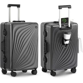 20 Inch Carry On Luggage, Silent 360° Spinner Wheels, No Zipper ABS+PC Hardside Suitcase, Airline Approved TSA Lock, Suitcases with Cup Holder and USB Charger for Travel Business, Grey in Saudi Arabia