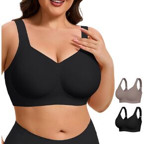 2 Pack Bras for Women Wireless Supportive Full Coverage No Underwire Seamless Push Up Jelly Plus Size Bra for Older Women in Saudi Arabia