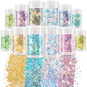 Matio Opal Chunky Glitter,12 Colors Magic Opal Glitter Set, Holographic Iridescent Glitter Mixed Fine Powder 5ML Each,Bulk Nail Flakes Mermaid Sequins for Snow Globe Tumbler Supply, Nail Art,DIY Craft in Kuwait