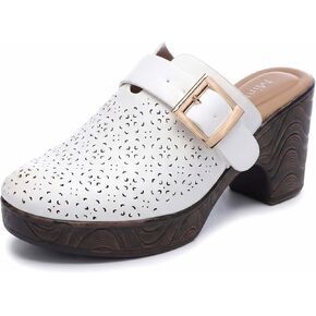 Mintzice Women's Hollow Out Low Block Chunky Heels Adjustable Buckle Slip On Wood Grain Open Back Mule Clogs in Saudi Arabia