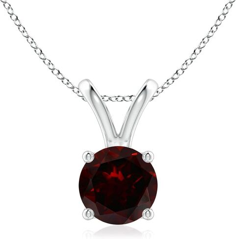 Angara V-Bale Round Garnet Solitaire Necklace in Sterling Silver/14K Solid Gold/Platinum | Natural Garnet Solitaire Pendant for Women | January Birthday, Anniversary, Gemstone Jewelry Gift in Kuwait