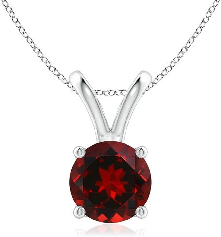 Angara V-Bale Round Garnet Solitaire Necklace in Sterling Silver/14K Solid Gold/Platinum | Natural Garnet Solitaire Pendant for Women | January Birthday, Anniversary, Gemstone Jewelry Gift in Kuwait