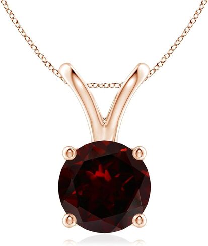 Angara V-Bale Round Garnet Solitaire Necklace in Sterling Silver/14K Solid Gold/Platinum | Natural Garnet Solitaire Pendant for Women | January Birthday, Anniversary, Gemstone Jewelry Gift in Kuwait