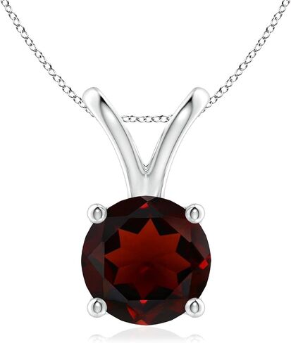 Angara V-Bale Round Garnet Solitaire Necklace in Sterling Silver/14K Solid Gold/Platinum | Natural Garnet Solitaire Pendant for Women | January Birthday, Anniversary, Gemstone Jewelry Gift in Kuwait