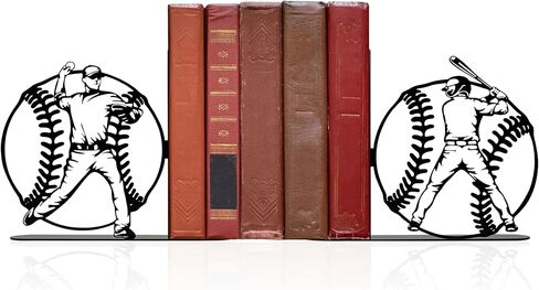 Cool Baseball-Themed Metal Bookends, Modern Steel Silhouette Bookends for Baseball Decor, Home Office Desk Decorative Bookends, Unique Baseball Gift for Fans & Players in Saudi Arabia