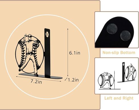 Cool Baseball-Themed Metal Bookends, Modern Steel Silhouette Bookends for Baseball Decor, Home Office Desk Decorative Bookends, Unique Baseball Gift for Fans & Players in Saudi Arabia