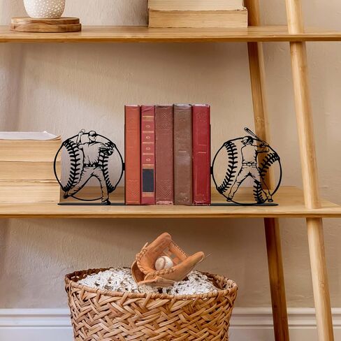 Cool Baseball-Themed Metal Bookends, Modern Steel Silhouette Bookends for Baseball Decor, Home Office Desk Decorative Bookends, Unique Baseball Gift for Fans & Players in Saudi Arabia