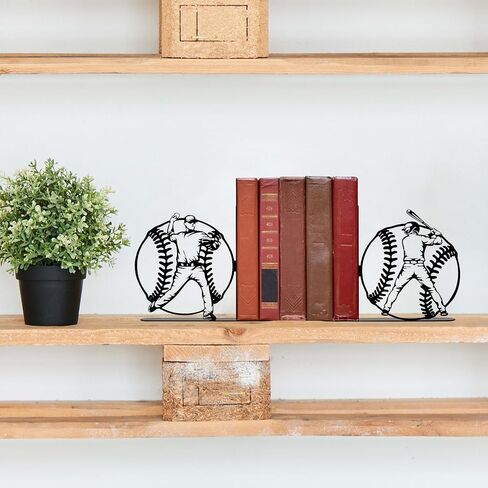 Cool Baseball-Themed Metal Bookends, Modern Steel Silhouette Bookends for Baseball Decor, Home Office Desk Decorative Bookends, Unique Baseball Gift for Fans & Players in Saudi Arabia