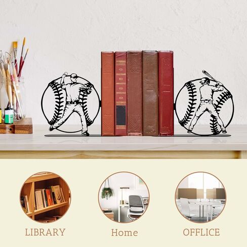 Cool Baseball-Themed Metal Bookends, Modern Steel Silhouette Bookends for Baseball Decor, Home Office Desk Decorative Bookends, Unique Baseball Gift for Fans & Players in Saudi Arabia