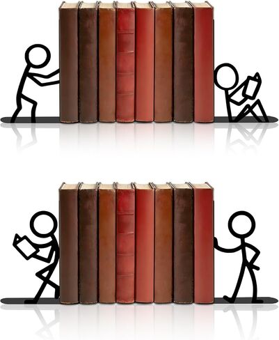 Metal Bookends Decorative Unique - Book Ends for Kids Books, Bookend for Book Lovers Gift Idea, Metal Bookends Decorative Book Ends for Shelves Bookshelf Bookcase Desk Office Home Decor (4 Pack) in Saudi Arabia