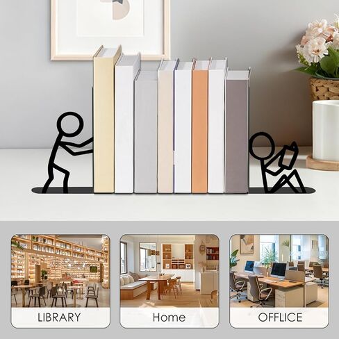 Metal Bookends Decorative Unique - Book Ends for Kids Books, Bookend for Book Lovers Gift Idea, Metal Bookends Decorative Book Ends for Shelves Bookshelf Bookcase Desk Office Home Decor (4 Pack) in Saudi Arabia
