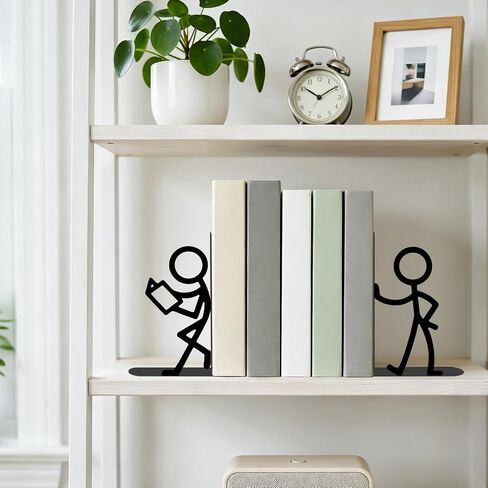 Metal Bookends Decorative Unique - Book Ends for Kids Books, Bookend for Book Lovers Gift Idea, Metal Bookends Decorative Book Ends for Shelves Bookshelf Bookcase Desk Office Home Decor (4 Pack) in Saudi Arabia