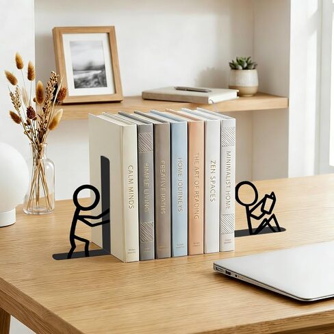 Metal Bookends Decorative Unique - Book Ends for Kids Books, Bookend for Book Lovers Gift Idea, Metal Bookends Decorative Book Ends for Shelves Bookshelf Bookcase Desk Office Home Decor (4 Pack) in Saudi Arabia