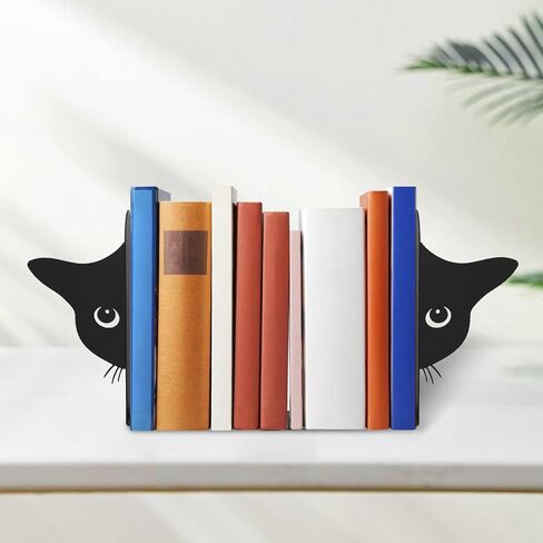 2Pcs Peeping Cat Metal Bookends Bookshelf Decorative Cute Cat Book Ends for Shelves with Stable Base Office Home Desk Bookshelf Decor Cats Lover Gifts for Women in Saudi Arabia