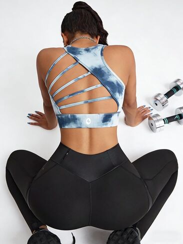 Womens' Sports Bra Longline Wirefree Padded with Medium Support Workout Bra,Sweat-Wicking Stretchy Workout Bra in Saudi Arabia