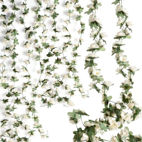 2 Pack Artificial Rose Vine Fake Flower Garland Fake Rose Hanging Vine Artificial Flowers for for Wedding Party Background Arch Garden Background Decoration Total 16.4 Ft (2, White) in Saudi Arabia