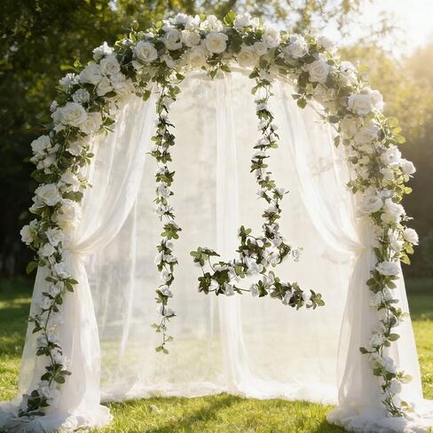 2 Pack Artificial Rose Vine Fake Flower Garland Fake Rose Hanging Vine Artificial Flowers for for Wedding Party Background Arch Garden Background Decoration Total 16.4 Ft (2, White) in Saudi Arabia
