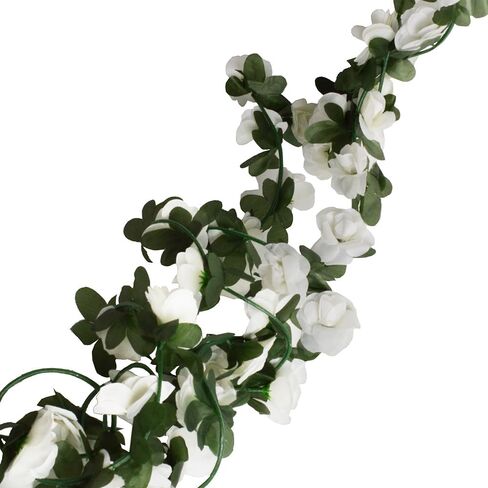 2 Pack Artificial Rose Vine Fake Flower Garland Fake Rose Hanging Vine Artificial Flowers for for Wedding Party Background Arch Garden Background Decoration Total 16.4 Ft (2, White) in Saudi Arabia