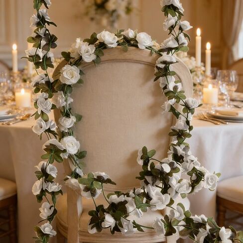 2 Pack Artificial Rose Vine Fake Flower Garland Fake Rose Hanging Vine Artificial Flowers for for Wedding Party Background Arch Garden Background Decoration Total 16.4 Ft (2, White) in Saudi Arabia