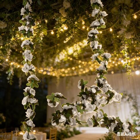 2 Pack Artificial Rose Vine Fake Flower Garland Fake Rose Hanging Vine Artificial Flowers for for Wedding Party Background Arch Garden Background Decoration Total 16.4 Ft (2, White) in Saudi Arabia