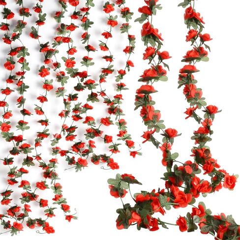 2 Pack Artificial Rose Vine Fake Flower Garland Fake Rose Hanging Vine Artificial Flowers for for Wedding Party Background Arch Garden Background Decoration Total 16.4 Ft (2, White) in Saudi Arabia