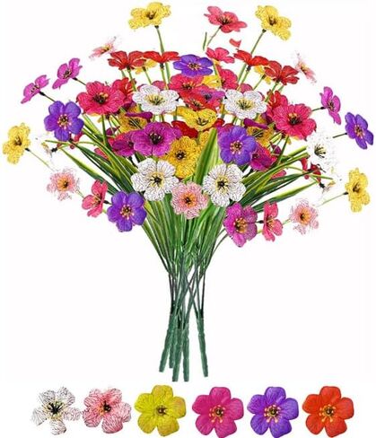 6Bundles Artificial Flowers for Indoor,No Fade Fake Plastic Flowers Faux Plants for Decoration Hanging Planters Garden Porch Window Box Home Wedding Farmhouse (Small Flower) in Saudi Arabia