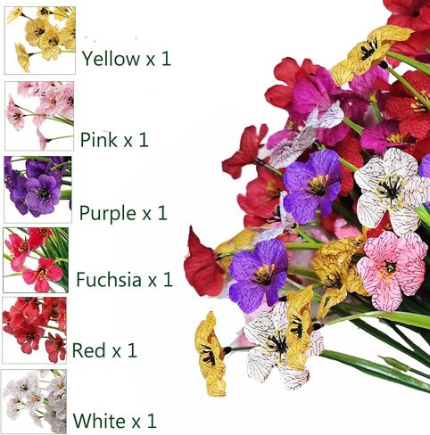 6Bundles Artificial Flowers for Indoor,No Fade Fake Plastic Flowers Faux Plants for Decoration Hanging Planters Garden Porch Window Box Home Wedding Farmhouse (Small Flower) in Saudi Arabia