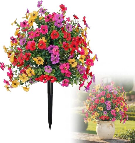 SakerPlus Artificial Petunias with Ground Stake, 22" Outdoor Faux Flowers for Garden, Yard, Planter and Porch, Lifelike Decorative Flowers for Indoor Outdoor Home Decor (1 Pack) in Saudi Arabia
