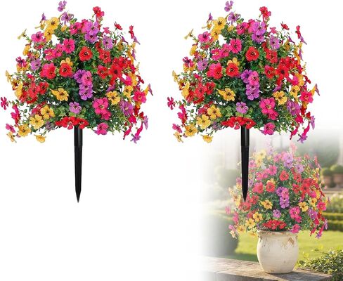 SakerPlus Artificial Petunias with Ground Stake, 22" Outdoor Faux Flowers for Garden, Yard, Planter and Porch, Lifelike Decorative Flowers for Indoor Outdoor Home Decor (1 Pack) in Kuwait