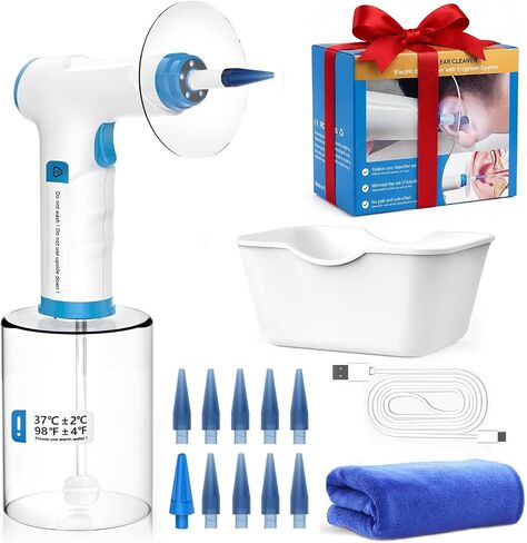 Temodu Electric Ear Wax Removal Kit, Rechargeable Earwax Remove Removal Ear Irrigation System, and Effective Clean Ear, Features Disposable Tips & Ear Catch Basin (9+1 Disposable Tips) (Blue) in Saudi Arabia