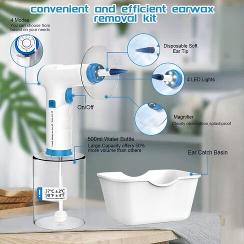 Temodu Electric Ear Wax Removal Kit, Rechargeable Earwax Remove Removal Ear Irrigation System, and Effective Clean Ear, Features Disposable Tips & Ear Catch Basin (9+1 Disposable Tips) (Blue) in Saudi Arabia