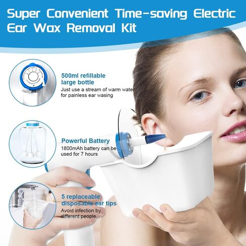 Temodu Electric Ear Wax Removal Kit, Rechargeable Earwax Remove Removal Ear Irrigation System, and Effective Clean Ear, Features Disposable Tips & Ear Catch Basin (9+1 Disposable Tips) (Blue) in Saudi Arabia