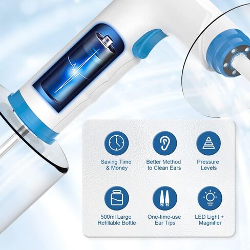 Temodu Electric Ear Wax Removal Kit, Rechargeable Earwax Remove Removal Ear Irrigation System, and Effective Clean Ear, Features Disposable Tips & Ear Catch Basin (9+1 Disposable Tips) (Blue) in Saudi Arabia