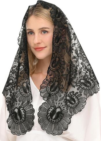 Mantilla Chapel Veil Church Veils for Women Catholic Mass Prayer Spanish Lace Embroidered Shawls Veil Head Coverings in Saudi Arabia